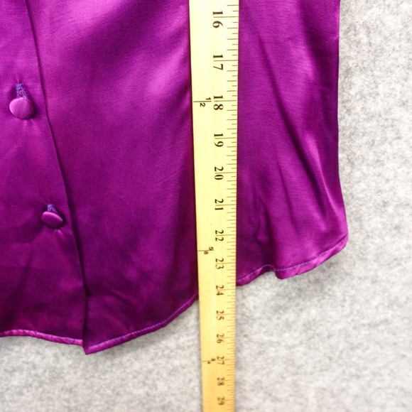 Vintage Purple Satin Button Up Shirt Womens L Magenta Retro 70s USA Made JOSHUA - Picture 6 of 13